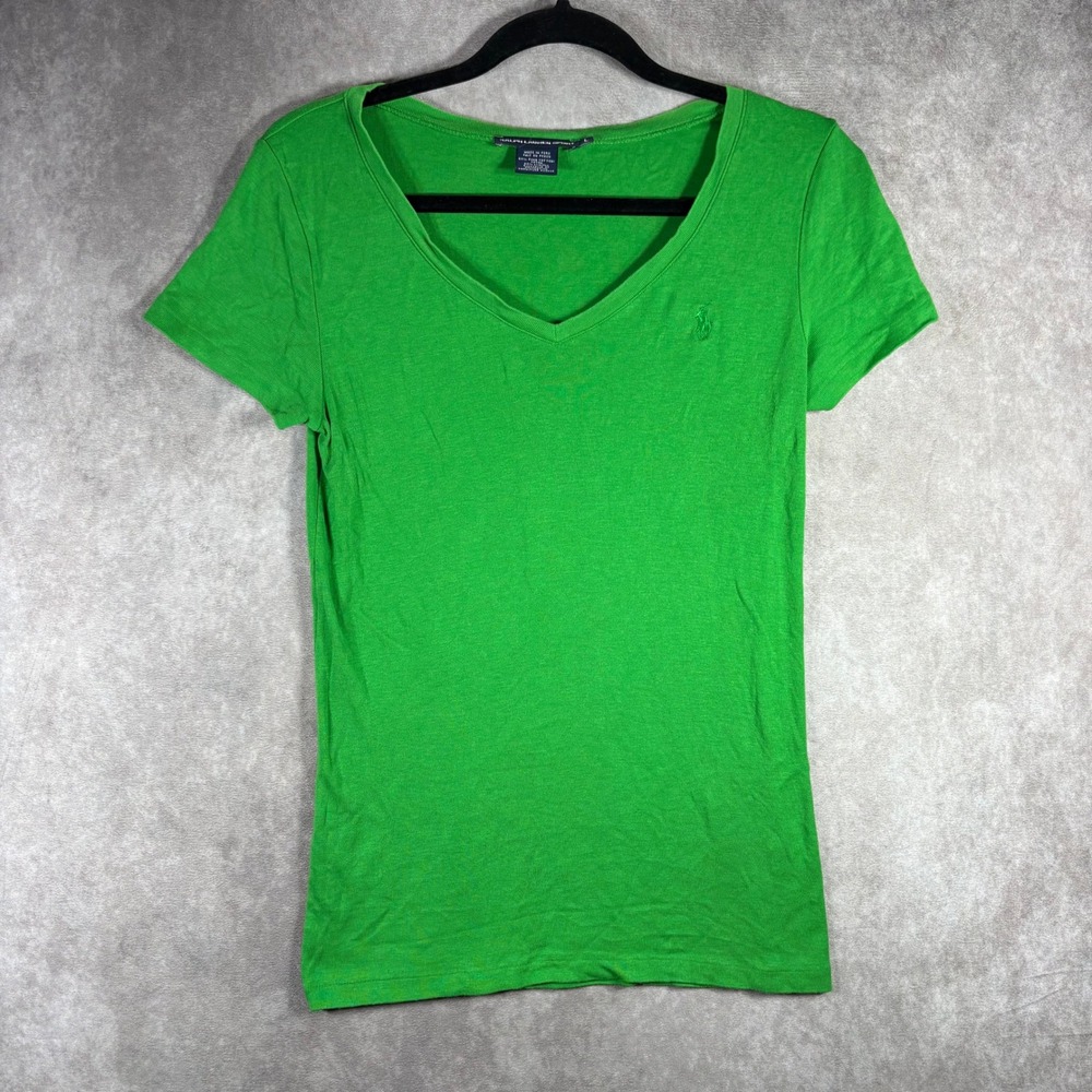 Ralph Lauren Sport y2k Shirt Womens‎ Size Large Green V-Neck Tee Classic Retro